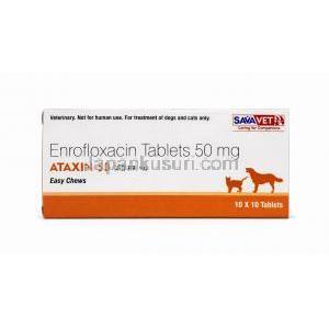 アタキシン チュアブル, エンロフロキサシン 50mg, 製造元：SAVA Healthcare Limited,箱, シート