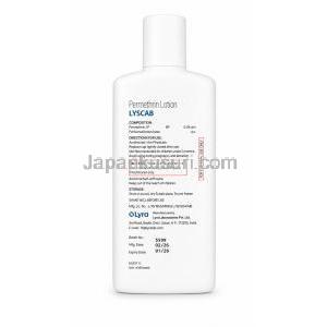 ライスカブローション, ペルメトリン 5%,ローション 100 mL,製造元： Lyra Laboratories, ボトル情報
