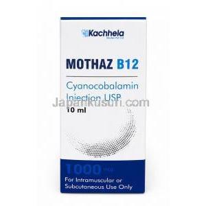 モタズB12注射, シアノコバラミン 1000 mcg/ mL バイアル 10 mL,製造元：Kachhela Medex, 箱表面
