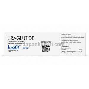 リラフィットペン型注射, リラグルチド 6mg/ mL, ペン型注射 3 mL, 製造元：Glenmark Pharmaceuticals, 商品・成分情報