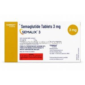 セマリックス 3, セマグルチド 3mg, 製造元：Torrent Pharmaceuticals Ltd, 箱情報, 注意事項