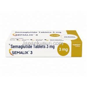 セマリックス 3, セマグルチド 3mg, 製造元：Torrent Pharmaceuticals Ltd, 箱底面