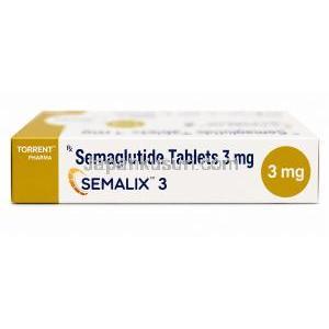 セマリックス 3, セマグルチド 3mg, 製造元：Torrent Pharmaceuticals Ltd, 箱上面