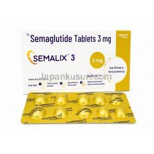 セマリックス 3, セマグルチド 3mg, 製造元：Torrent Pharmaceuticals Ltd, 箱, シート