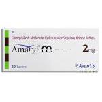 アマリルM Amaryl M, ゾリルM ジェネリック, メトホルミン/グリメピリド配合 500mg / 2mg 錠 (Sanofi Aventis) 箱