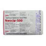 ネオシップ Neocip, シプロキサン ジェネリック, シプロフロキサシン 500mg 錠 (Cpla) 包装裏面