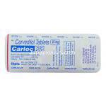 カーロック Carloc, アーチスト ジェネリック, カルベジロール 25mg 錠 (Sun Pharma) 包装裏面