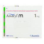 アマリルM Amaryl M, ゾリルM ジェネリック, メトホルミン/グリメピリド配合 500mg / 1mg 錠 (Sanofi Aventis) 箱