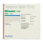 グリネート Glinate, スターシスジェネリック, ナテグリニド 120mg 錠 (Glenmark) 箱