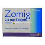 ゾーミッグ Zomig, ゾルミトリプタン 2.5mg 錠 (アストラゼネカ) 箱