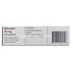 ミカルディス Micardis, テルミサルタン 80mg 錠 (Boehringer Ingelheim) 箱情報