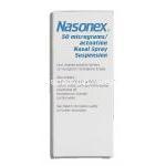 ナゾネックス Nasonex, フランカルボン酸モメタゾン 50mcg 鼻スプレー (MSD) 箱側面